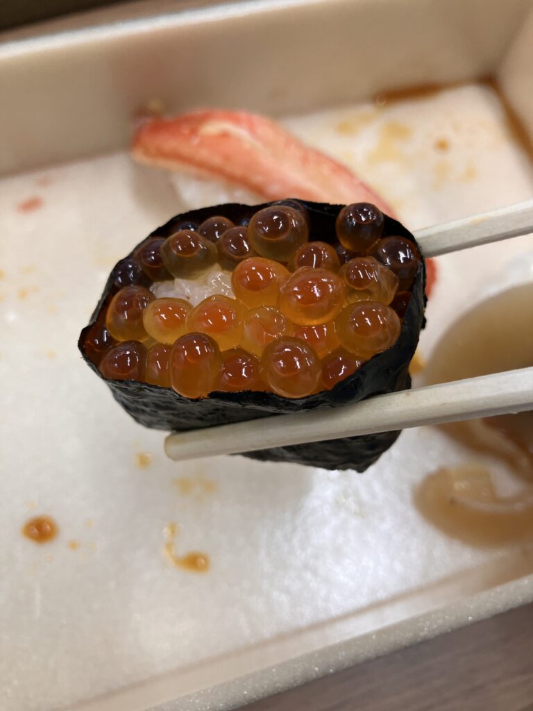 Salmon roe in Umai Sushikan’s bento from Sendai